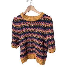Universal Thread Multicolored Short Sleeve Chunky Knit Sweater Blouse Size M